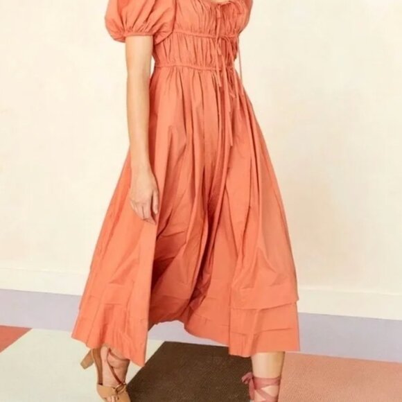 Ulla Johnson - Palma Tiered Poplin Puff-Sleeve Midi Dress - Picture 2 of 7